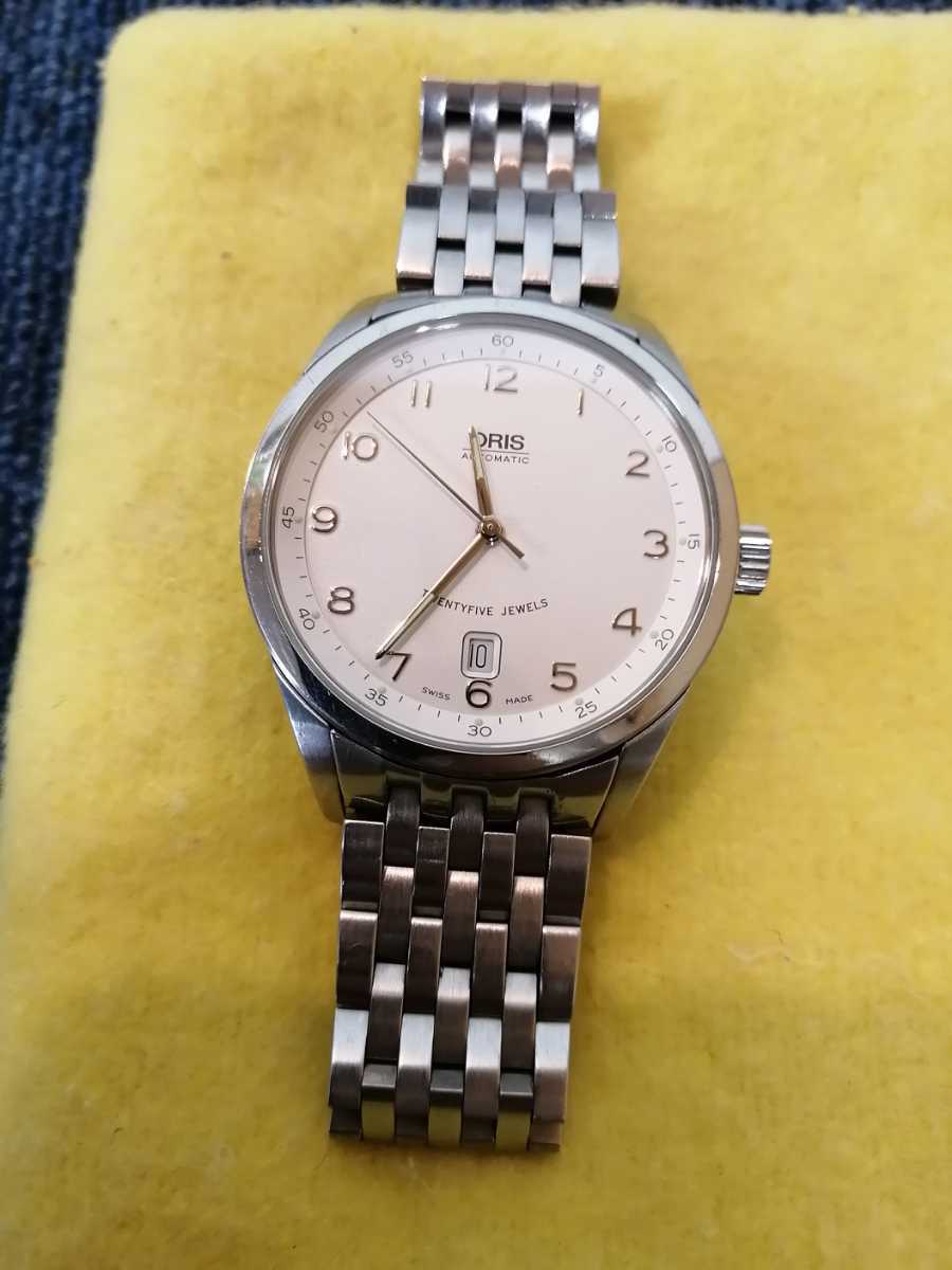 ORIS/オリス 稼働品 デイト 25石 ホワイト系文字盤 裏スケ AT/自動巻