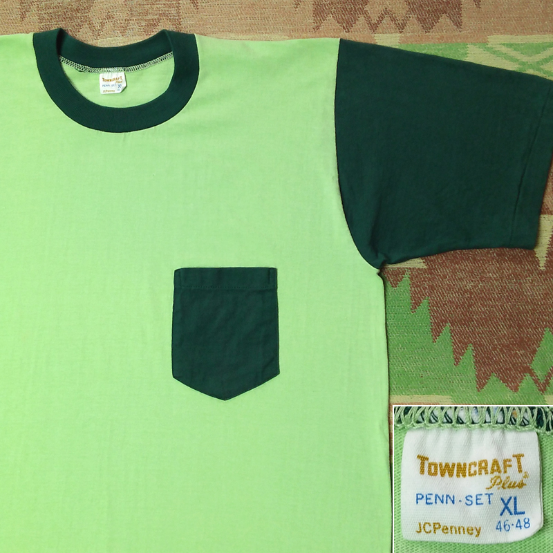 ツートン XL 【TOWNCRAFT】 70s Green Two-Tone Pocket T-Shirt/ 70年代 タウンクラフト ポケット Tシャツ ポケT ビンテージ 60年代 50s60s