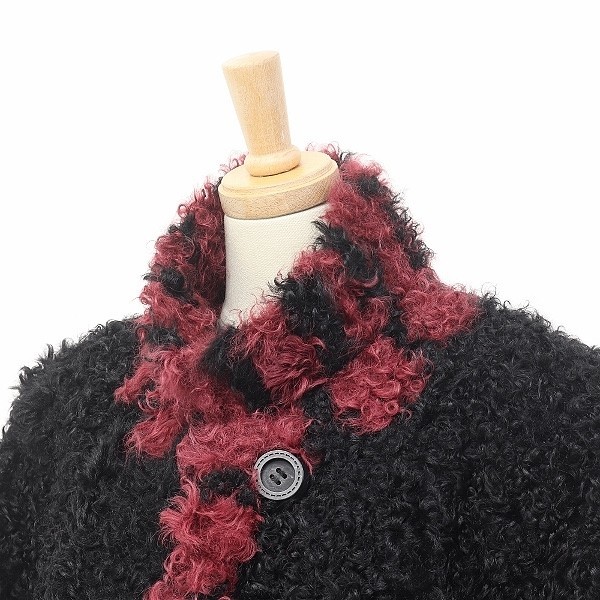 ◆EMBA エンバ ラムファー 毛皮 デザインカラー コート ブラック×ワインレッド 11_画像4