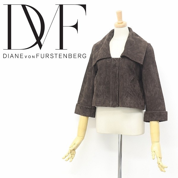 美品◆DIANE von FURSTENBERG ダイアンフォンファステンバーグ SILAS スエード ビッグカラー 七分袖 ショート ジャケット ダークブラウン 4_画像1