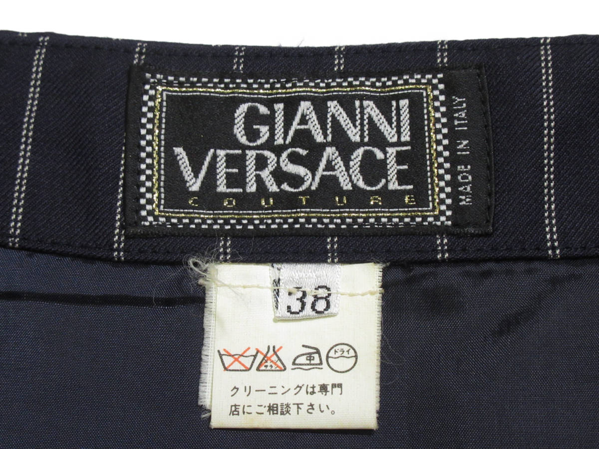 ヴィンテージ♪ジャンニヴェルサーチ GIANNI VERSACE ビッグ メデューサボタン ピンストライプ スカート 38_画像7