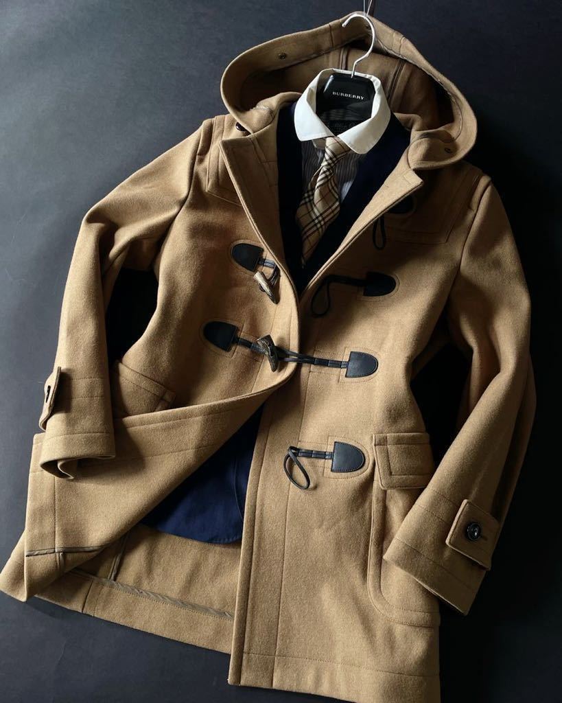 同様 最高傑作BURBERRY 羊毛ダッフルコート 定価18万 美しい牛革レザー 水牛の角 メガチェック総柄 メンズ バーバリー L(Lサイズ