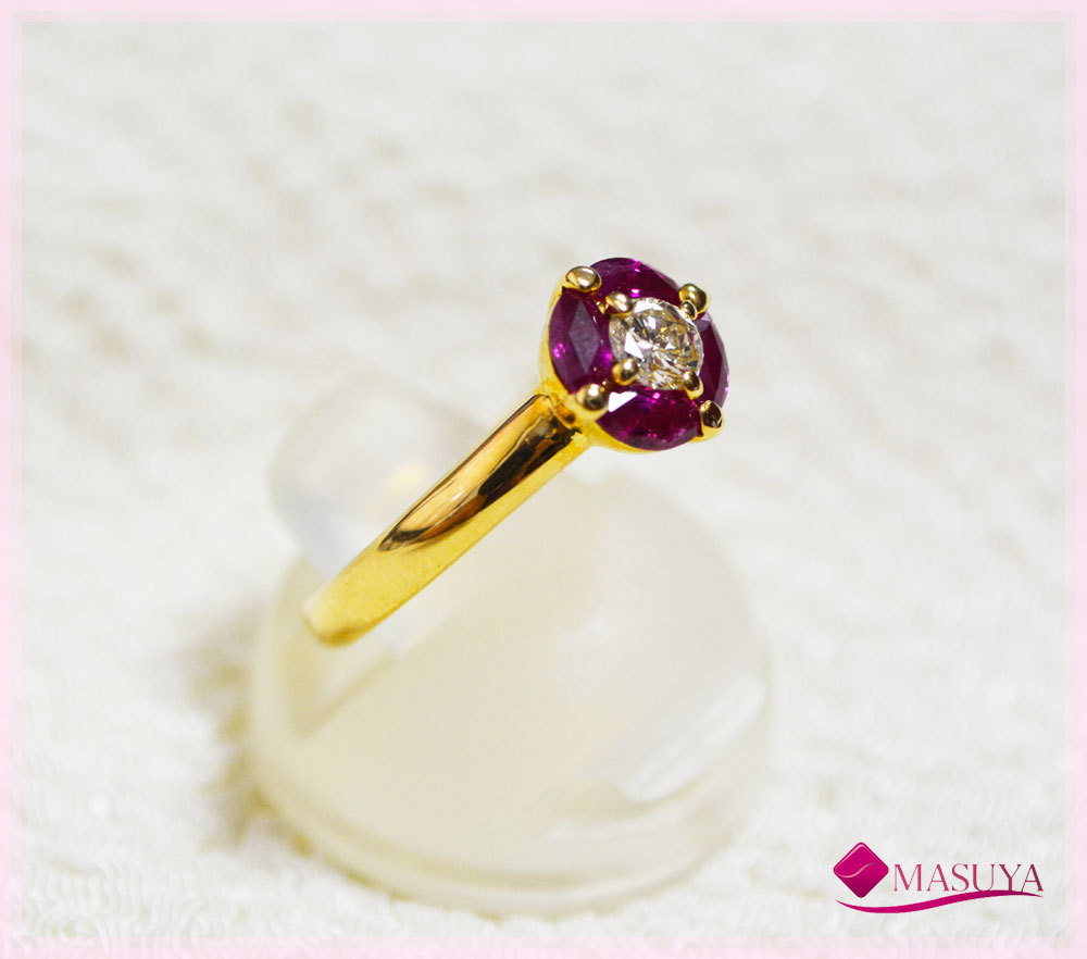 K18 ダイヤモンド0.18ct ルビー0.60ct #8 8号 3.7g リング 指輪