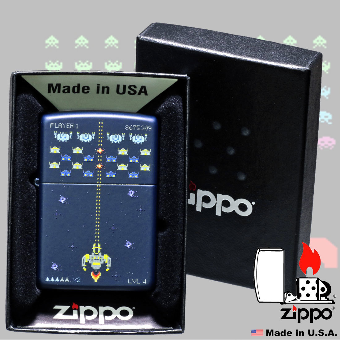 zippo(ジッポーライター) Pixel Gme ピクセルゲーム　#249114　ネイビーマット【ネコポス対応】_画像3