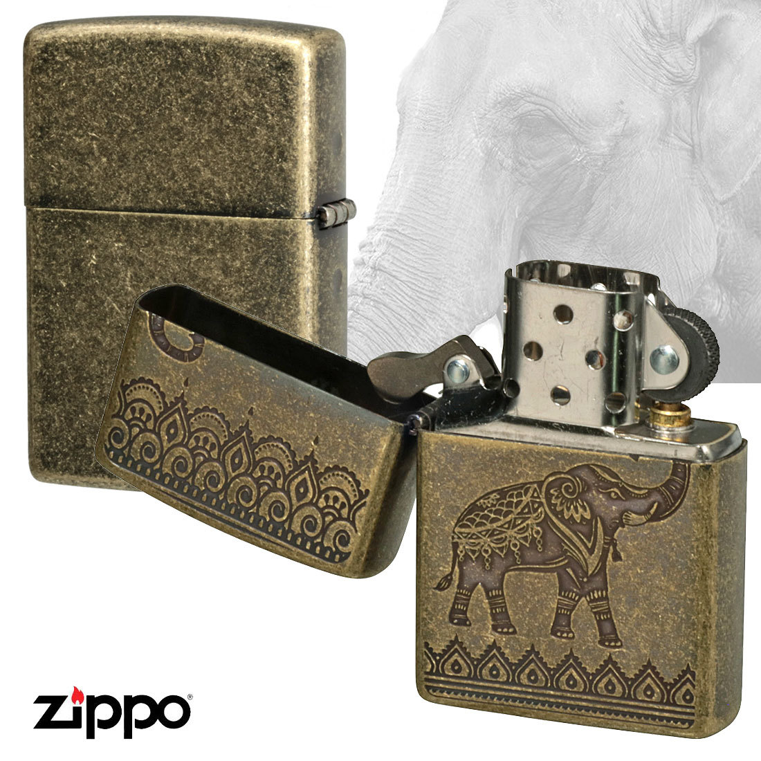 zippo (ジッポーライター)インディアン エレファント(B) 真鍮イブシバレル 【ネコポス対応】_zippo (ジッポーライター)インディアン エ
