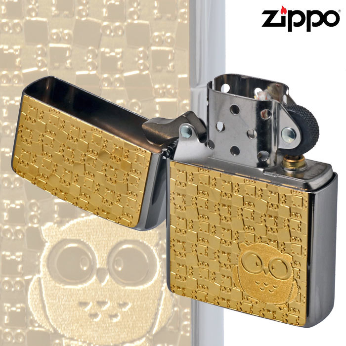 zippo(ジッポーライター)ブラッシュクロームふくろうゴールドプレート貼り【ネコポス対応可】_画像4