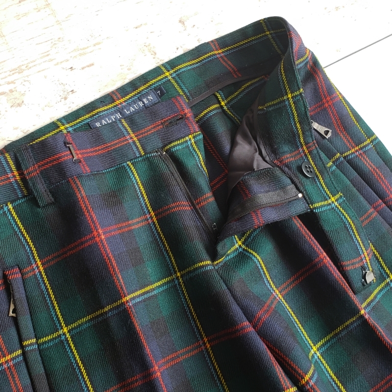  Ralph Lauren check pattern wool pants strut 7 made in Japan green RALPH LAUREN