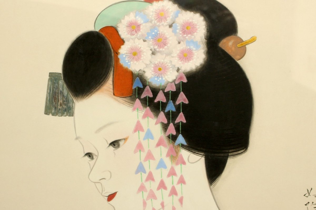 董芸】日本画家 北村 好絵 筆 『舞妓』8号 美人画 共シール 真作保証