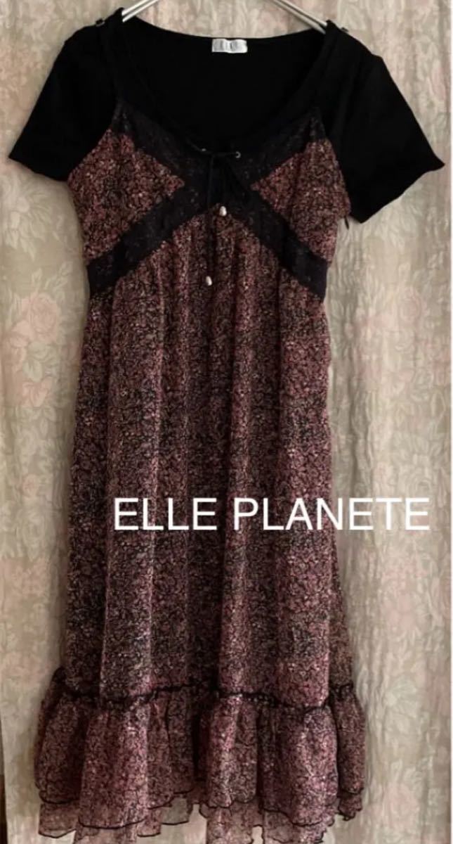 2枚ELLE PLANETE 花柄キャミソールワンピース+トップス 半袖