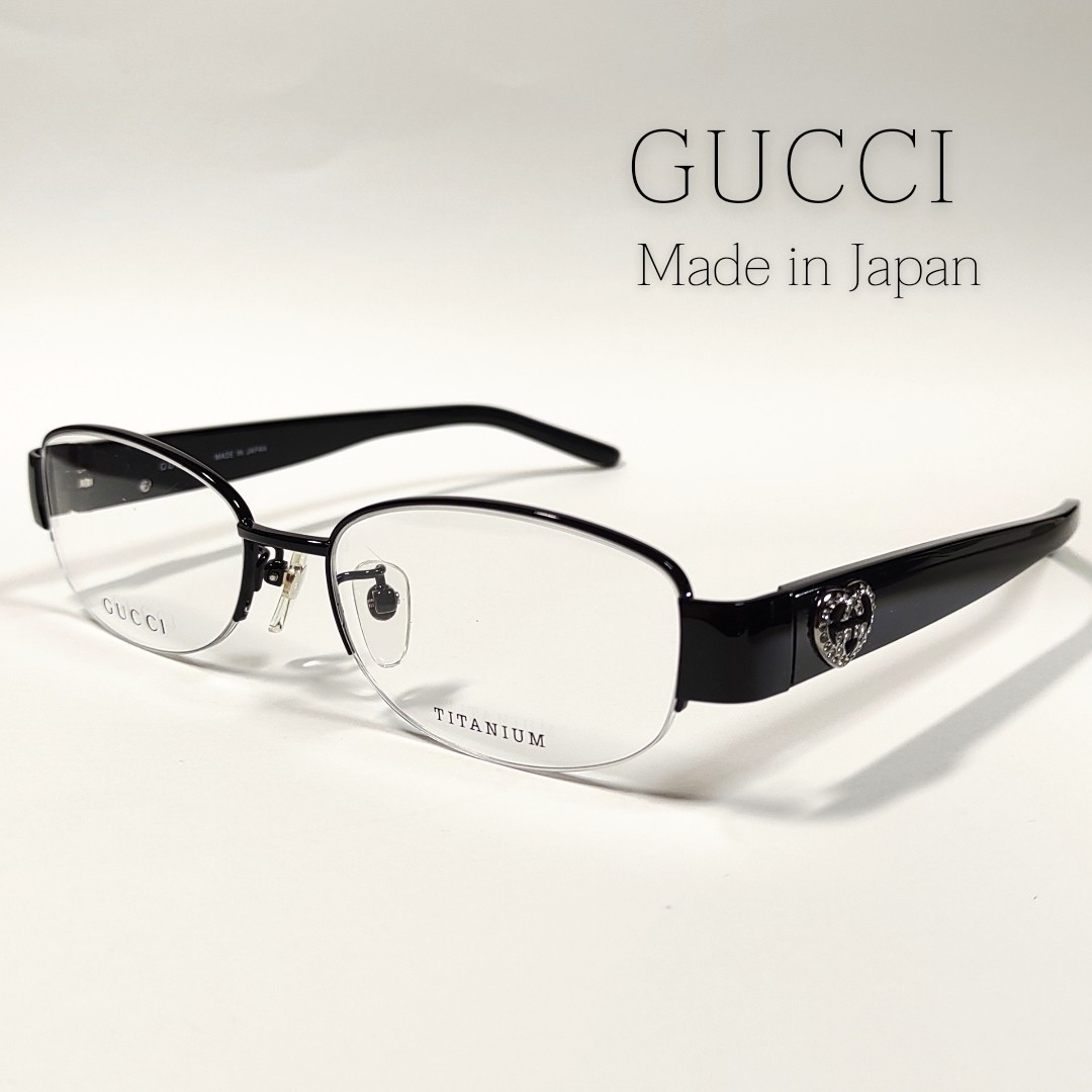 代引可】 ☆ GUCCI ☆ メガネフレーム チタン ハーフリム グレー