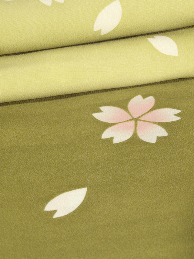 ★【単衣】ぼかし縞に桜文 洗える着物 縮緬 小紋 踊り着物 丈163　TALI01006 風楽