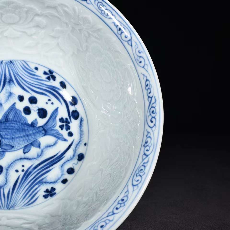 期間限定特別価格 元時代 青花 牡丹花卉 魚藻紋碗 唐物 中国美術 高さ
