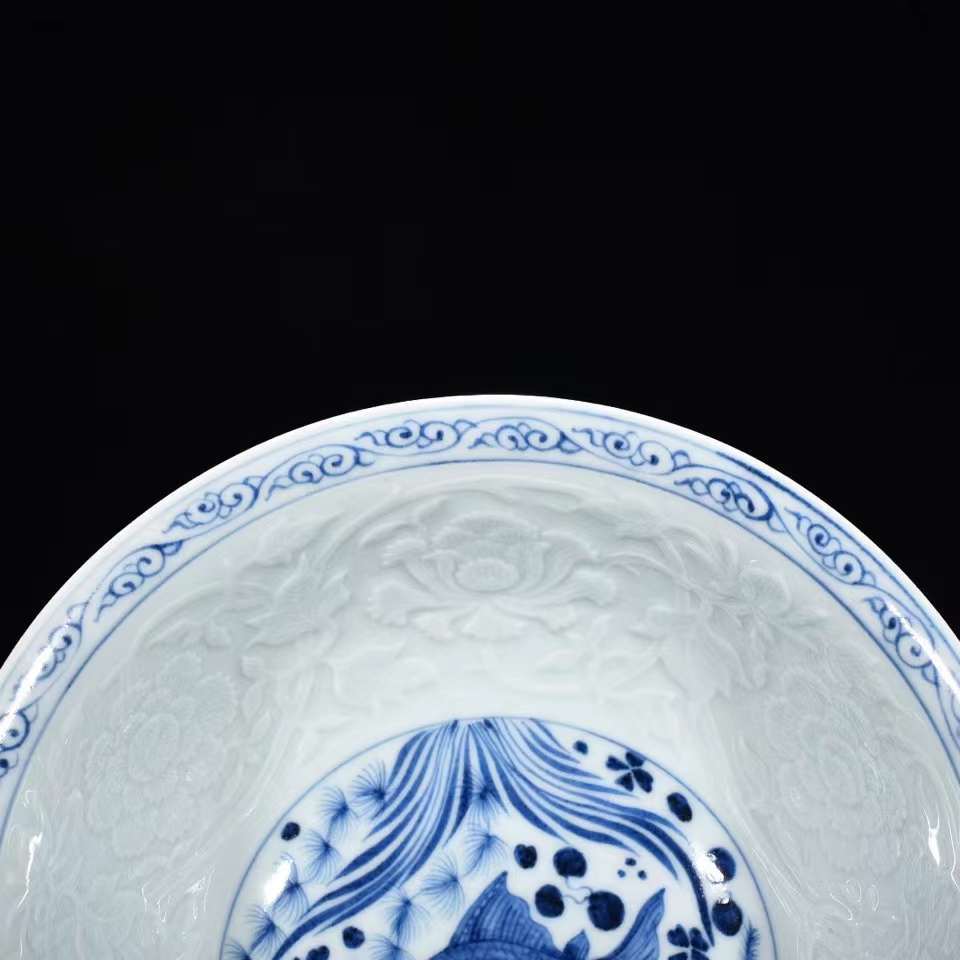 期間限定特別価格 元時代 青花 牡丹花卉 魚藻紋碗 唐物 中国美術 高さ