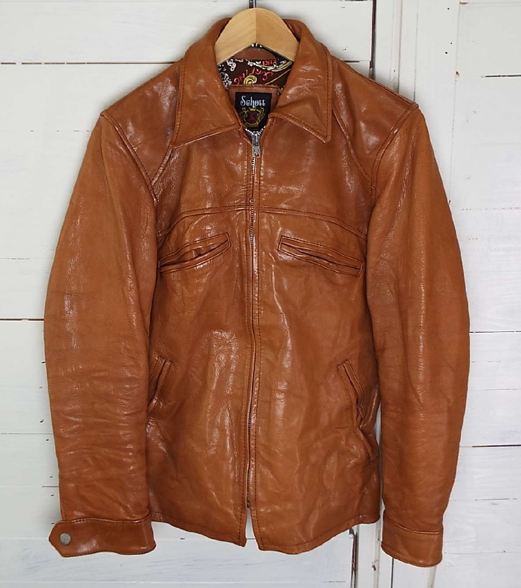 T1667〇Schott(ショット)レザー サーファーズジャケット エリ付き 山羊