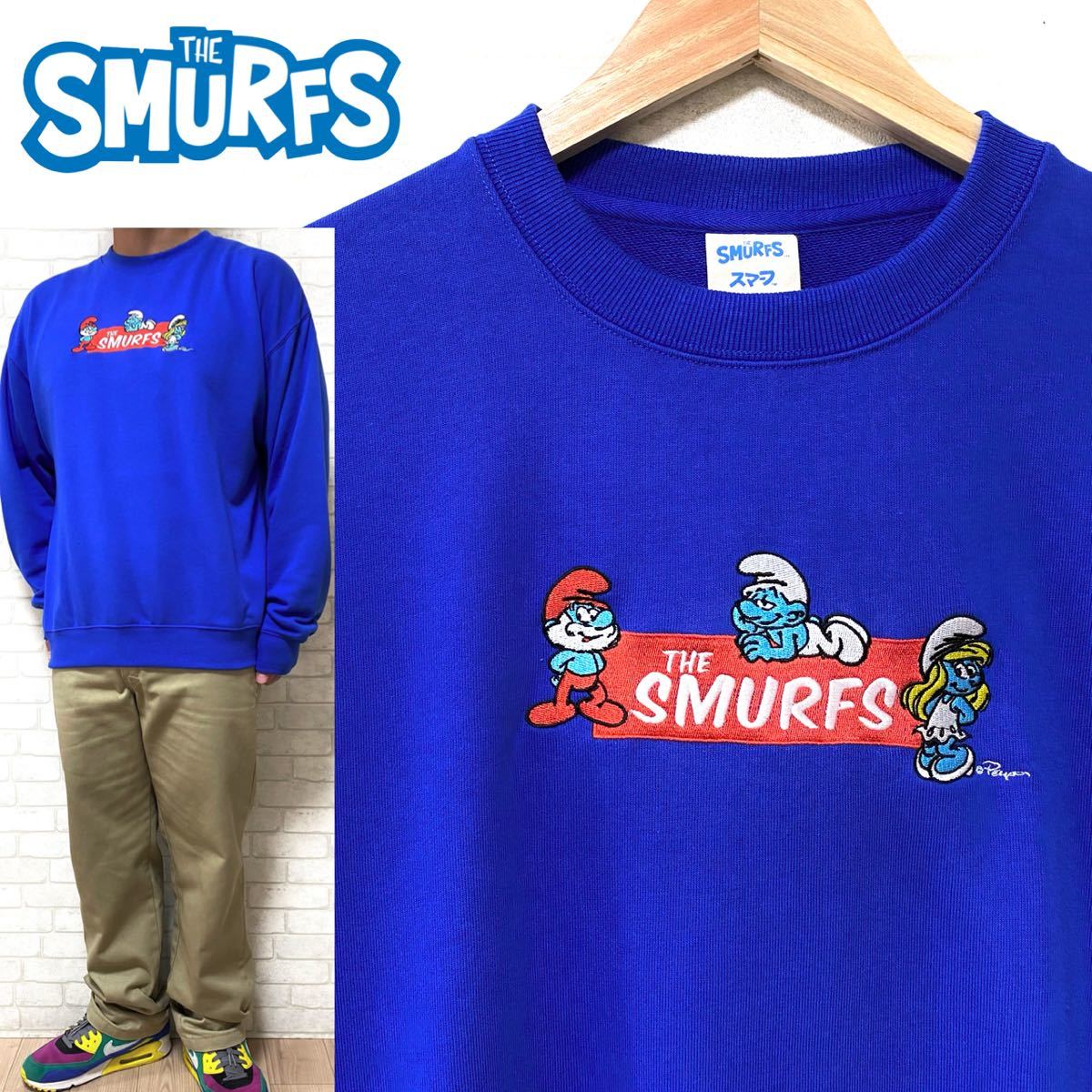 THE SMURFS スマーフ キャラクター刺繍 クルーネック スウェットシャツ