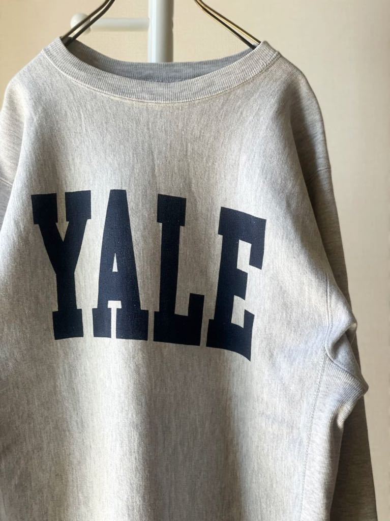 美品USA製 80sリバースウィーブXLイエール染み込みプリントYALE