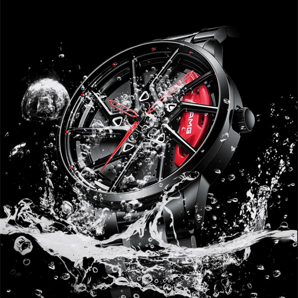 AMGベンツ ホイールリムハブ 腕時計 クォーツ ステンレス スチール 防水-