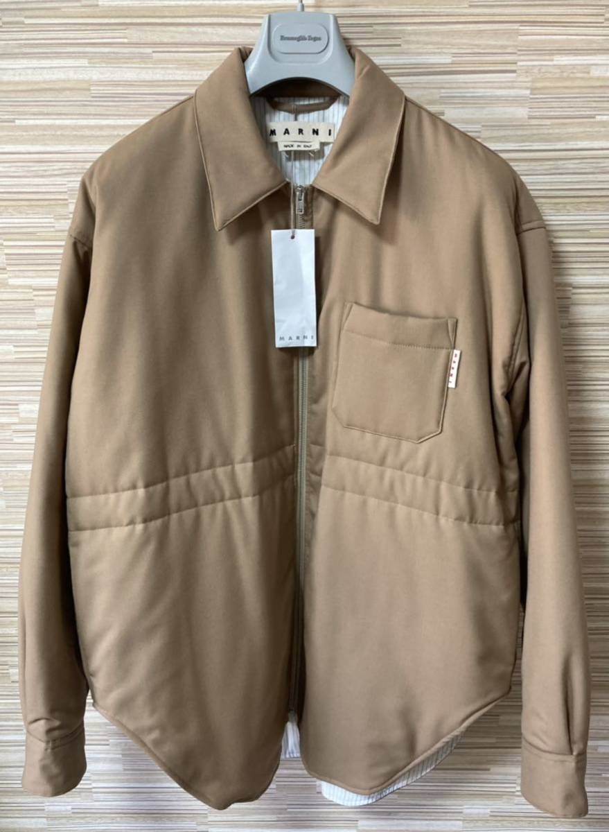 MARNI ウールソリッドパデットシャツシルエットブルゾン-