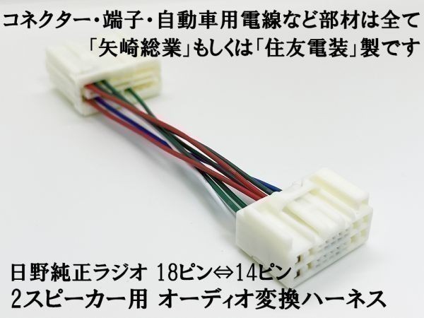 YO-734*2 【新型 日野 純正 ラジオ 2スピーカー 18ピン ⇔ 14ピン 変換 ハーネス 2個】 ◇日本製◇ アダプター コネクター 24V_画像2