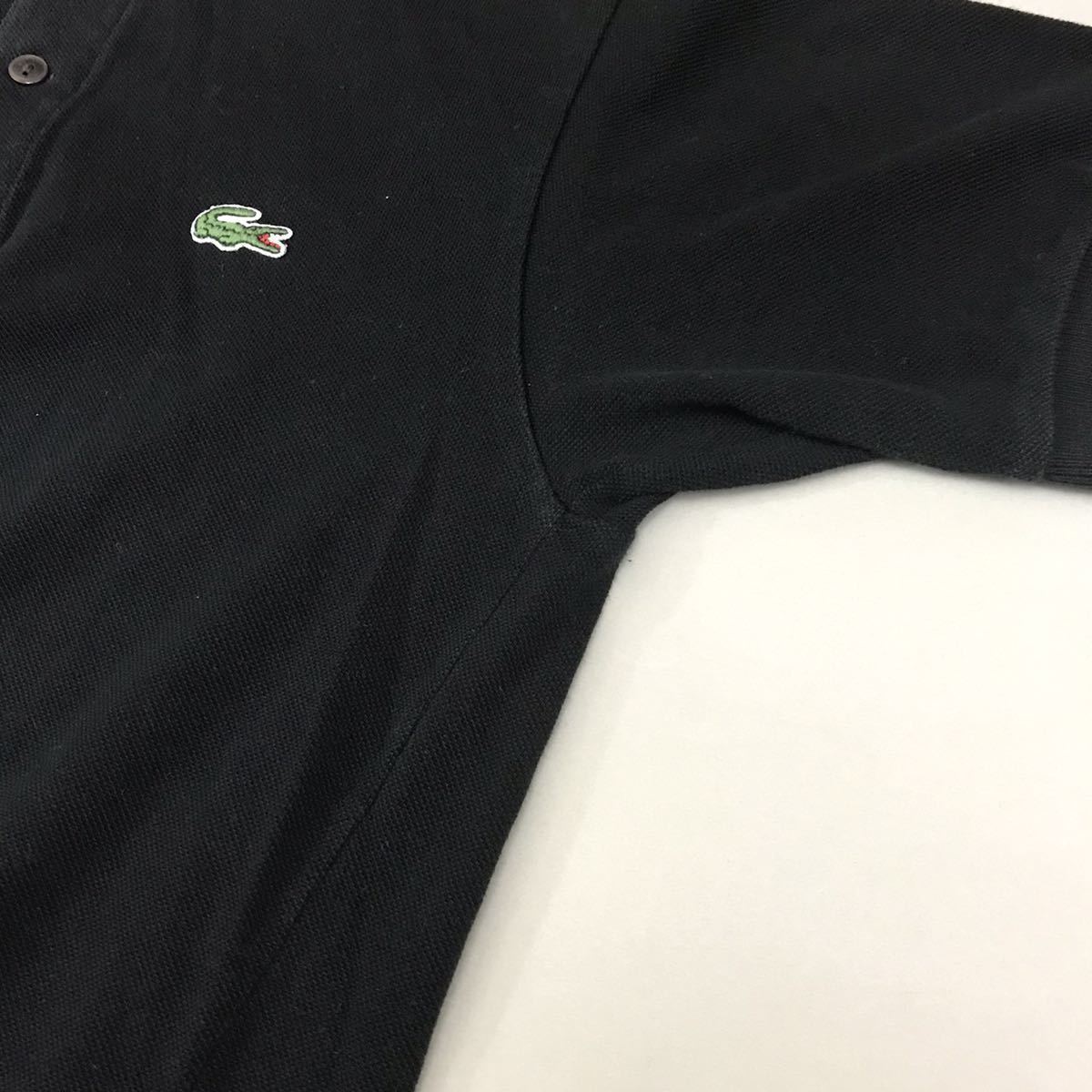 ラコステ LACOSTE ポロシャツ 半袖 トップス 鹿の子 ロゴ 刺繍 ワニ ファブリカ 日本製 綿100% 黒 ブラック メンズ サイズ2 Sサイズ £□