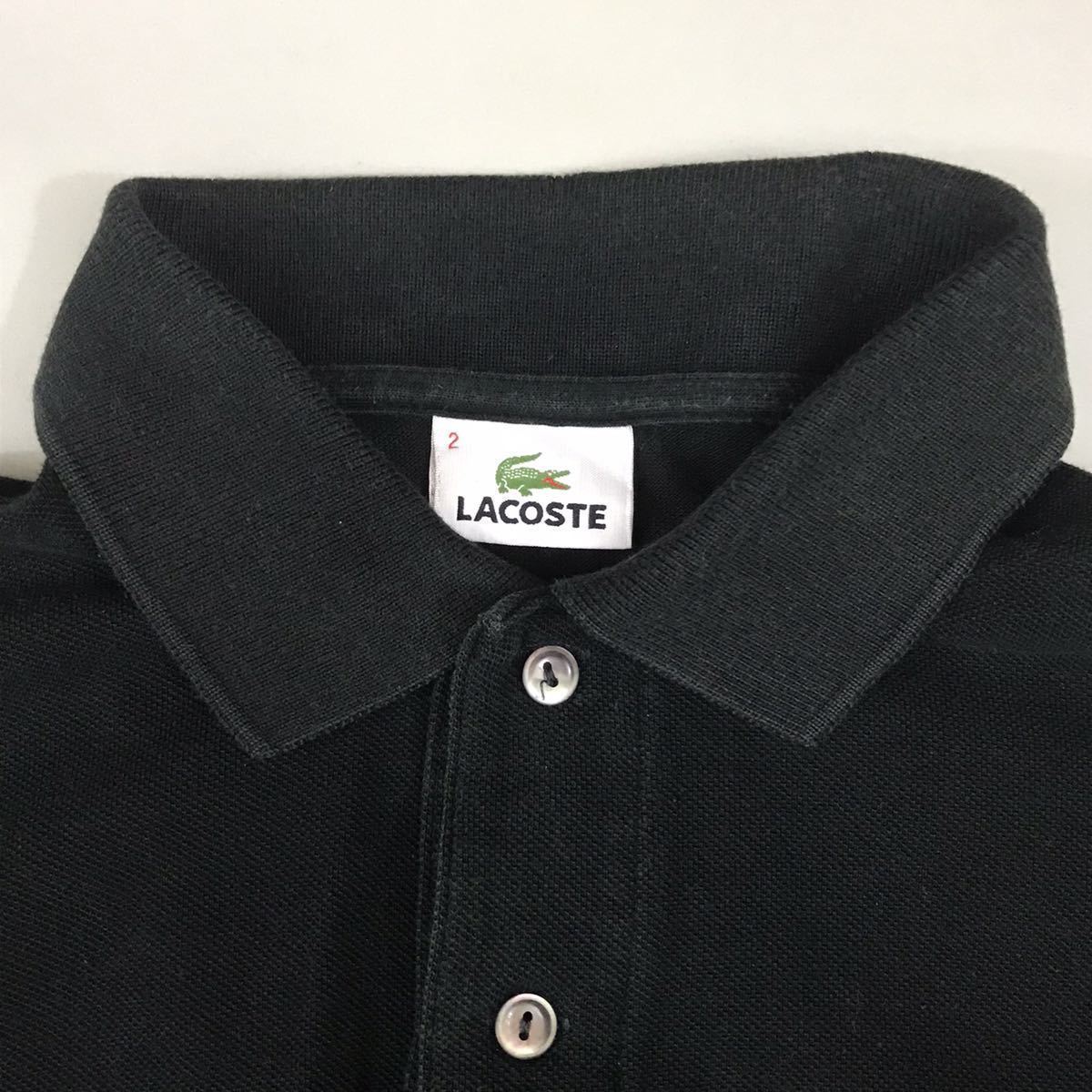 ラコステ LACOSTE ポロシャツ 半袖 トップス 鹿の子 ロゴ 刺繍 ワニ ファブリカ 日本製 綿100% 黒 ブラック メンズ サイズ2 Sサイズ £□