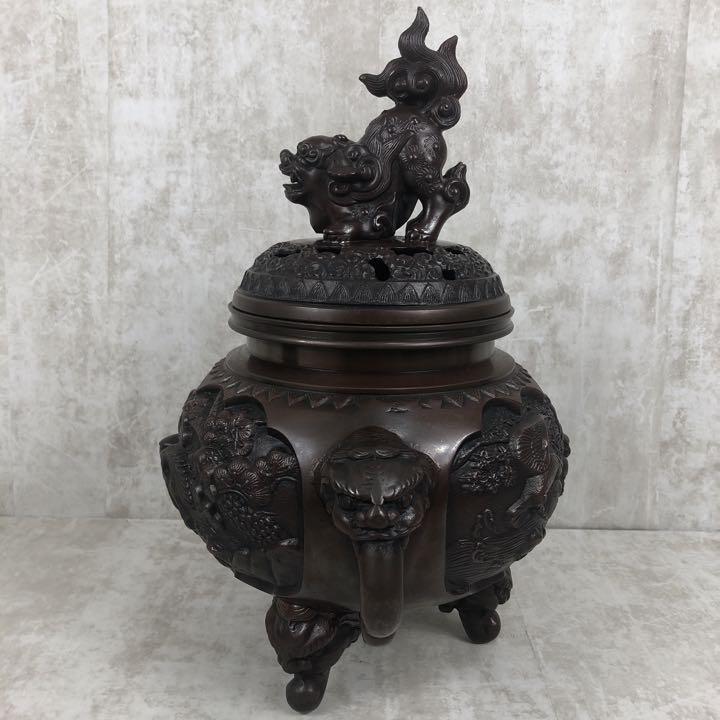 貴重な伝統工芸品】高岡銅器 瑞峰作 新特大花鳥 高級香炉 インテリア