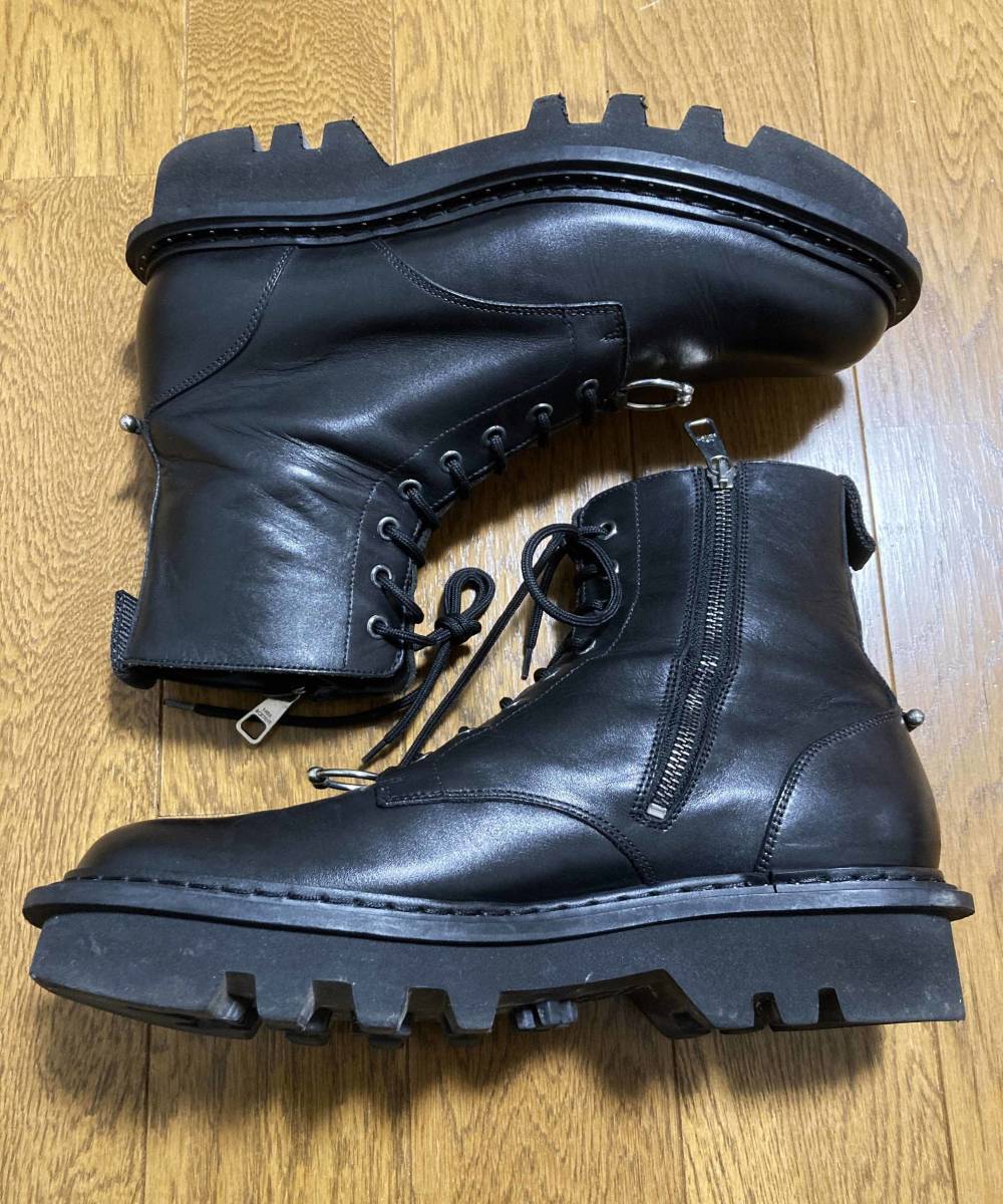 [Neil Barrett] 15AW 定120,960 PIERCED PUNK BOOTS ピアス サイドジップ コンバットレザーブーツ 42 ブラック イタリア製 ニールバレット_画像7