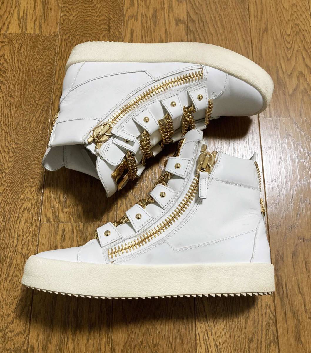  beautiful goods [GIUSEPPE ZANOTTI] 5 ream gold chain side Zip is ikatto sneakers 40 white Italy made Giuseppe Zanotti 