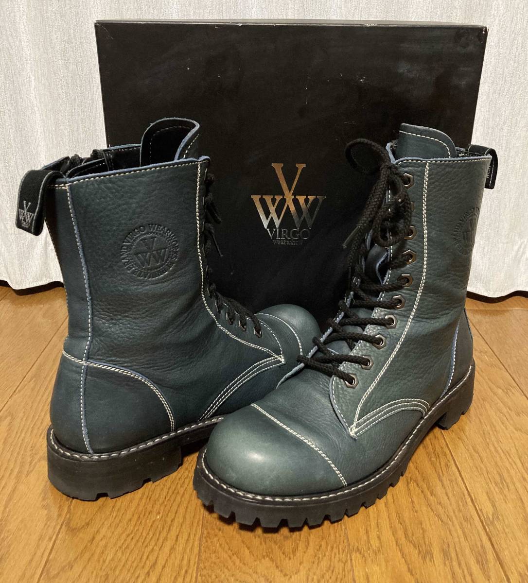 美品☆[VIRGO] 定価49,500 Militaria special boots 10ホール サイドジップ ミリタリーレザーブーツ 28.5 ネイビー ヴァルゴ_画像1