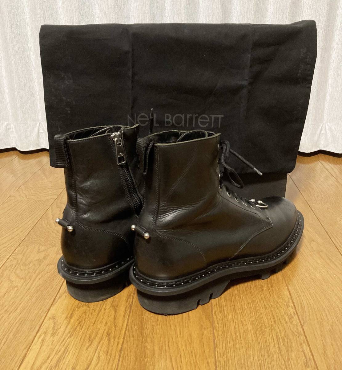 [Neil Barrett] 15AW 定120,960 PIERCED PUNK BOOTS ピアス サイドジップ コンバットレザーブーツ 42 ブラック イタリア製 ニールバレット_画像2