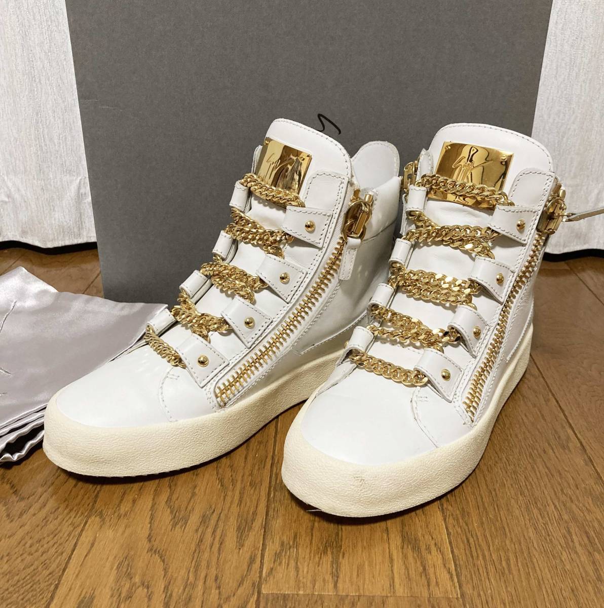  beautiful goods [GIUSEPPE ZANOTTI] 5 ream gold chain side Zip is ikatto sneakers 40 white Italy made Giuseppe Zanotti 