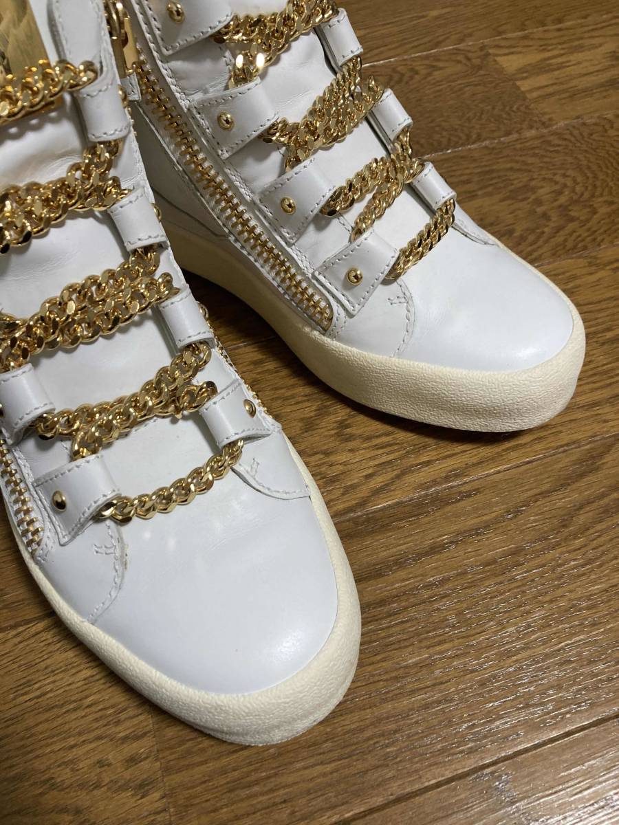  beautiful goods [GIUSEPPE ZANOTTI] 5 ream gold chain side Zip is ikatto sneakers 40 white Italy made Giuseppe Zanotti 