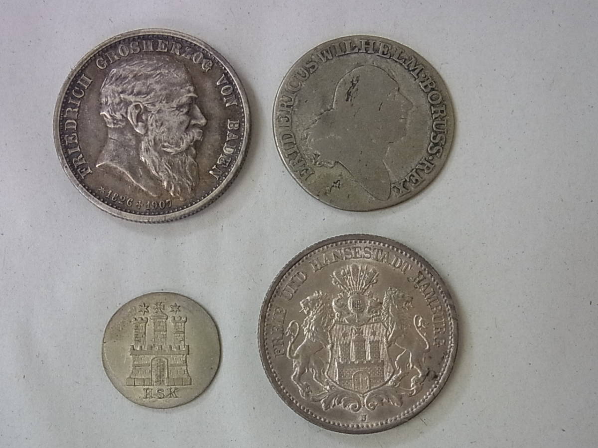 140621H70-0924H-A11■ドイツ■銀貨4枚セット 1841年 1シリング／1902・1907年 2マルク銀貨など コイン・硬貨 アンティーク_画像1