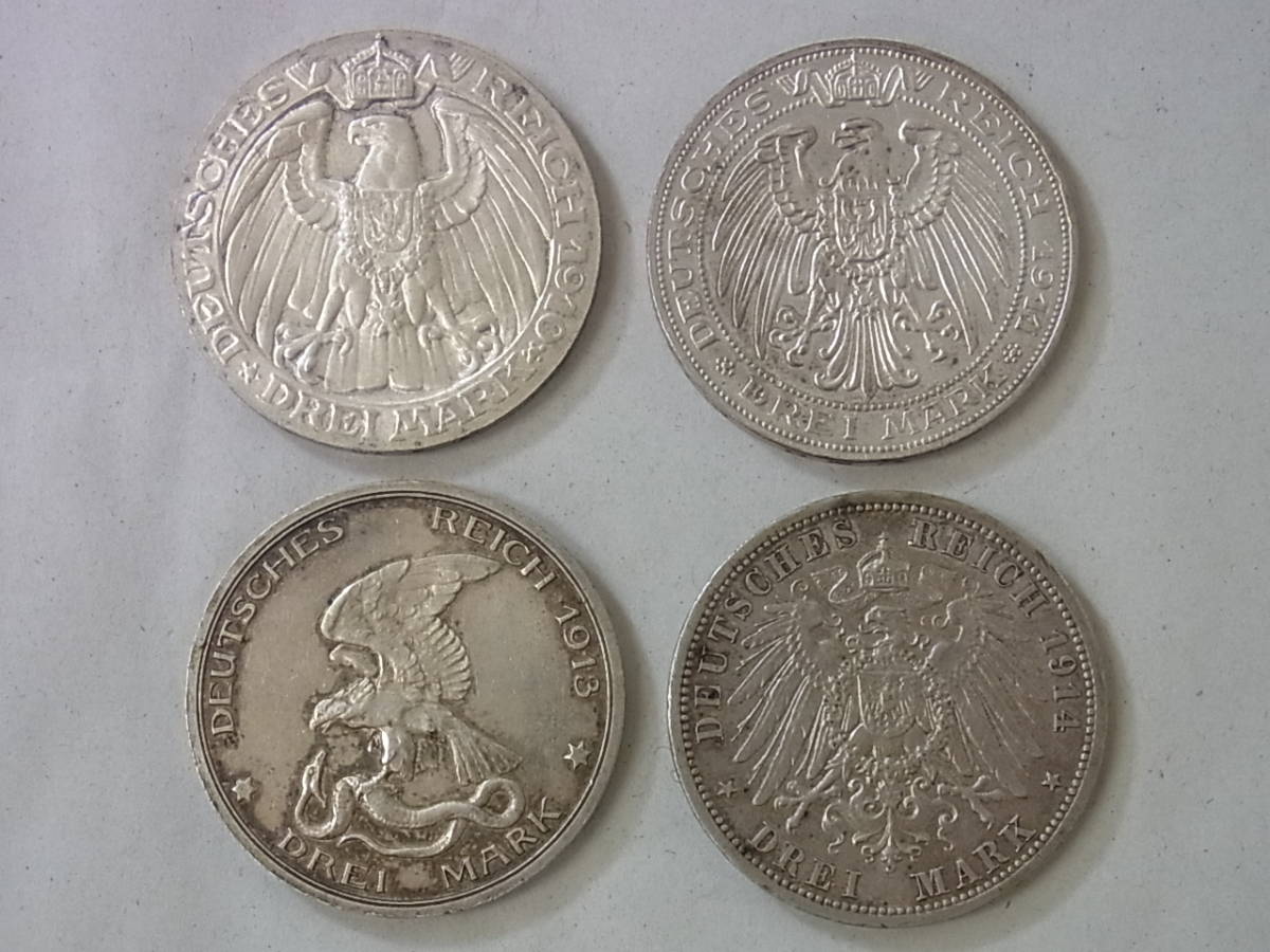 140621H70-0924H-A18■ドイツ■3マルク銀貨　4枚セット　1910／1911／1913／1914年　コイン・硬貨　アンティーク_画像6