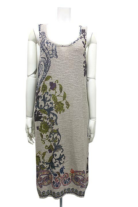 ETRO エトロ ワンピース レディース ノースリーブ ベージュ 麻混