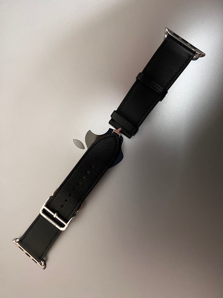 Apple Watch Herms 44mケース ヴォー・スウィフト（黒）シンプルトゥールディプロイアントバックルレザーバンド