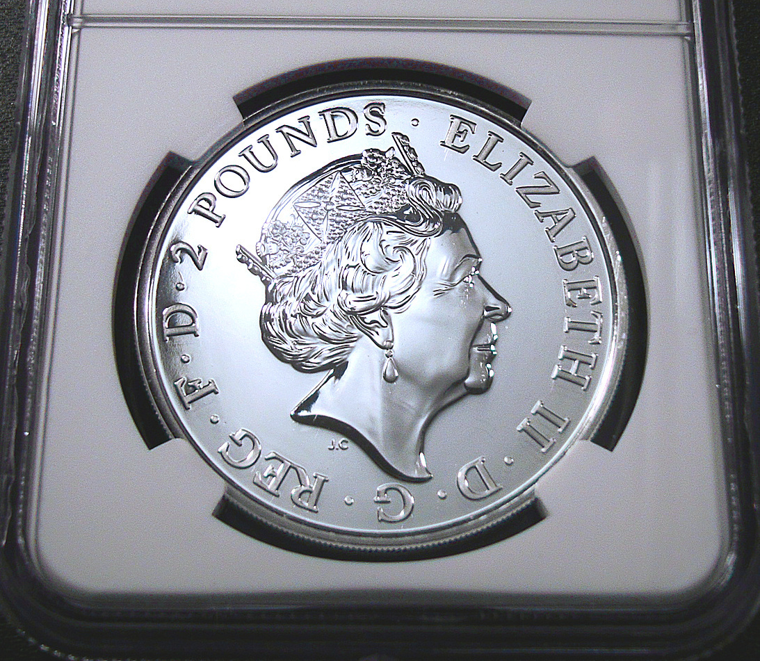 ○イギリス 2020年 NGC MS70DPL ブリタニア 2ポンド銀貨