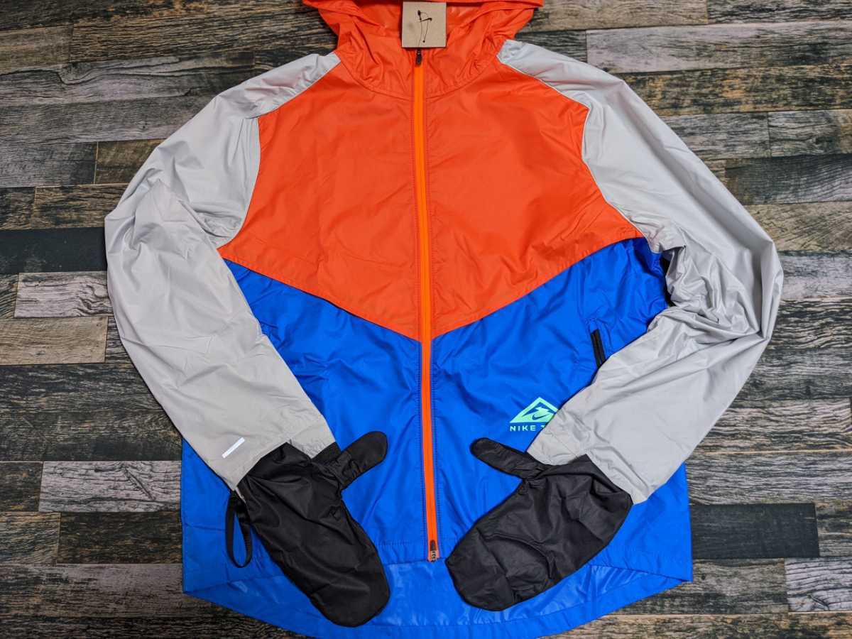  последний S Nike трейлраннинг жакет перчатка есть @17050 иен осмотр водоотталкивающий перчатки Wind Runner f-ti Parker синий / оранжевый / orange 
