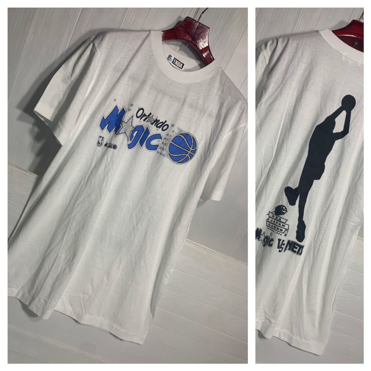 90's ヴィンテージ　Capital industry キャピタル　 NBA JAPAN オーランドマジック　×ニュージャージーネッツ　1996 半袖　Tシャツ　L 白_画像1