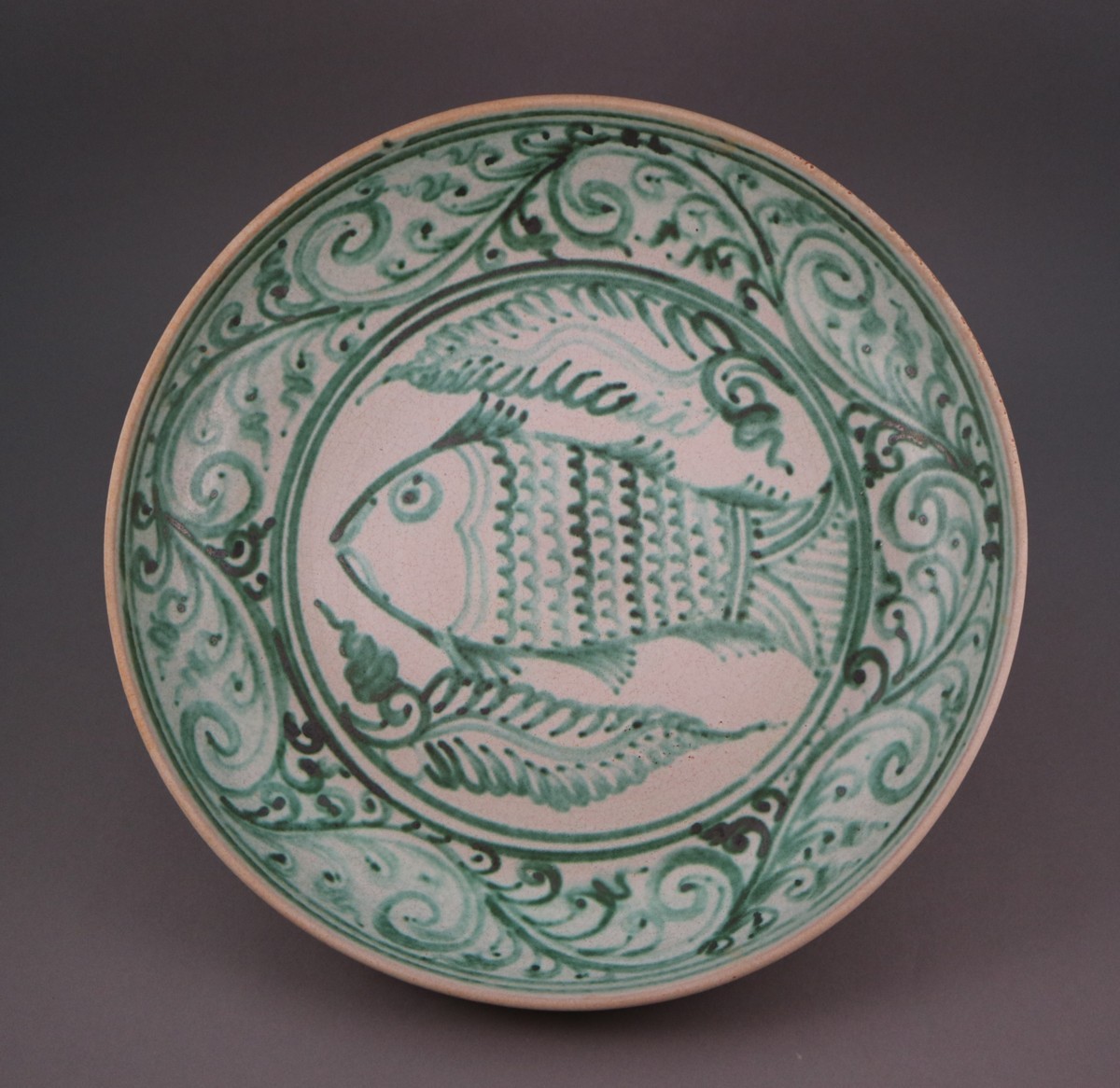 GTS】☆ミャンマー・白釉緑彩魚文大皿15～16世紀 preprod