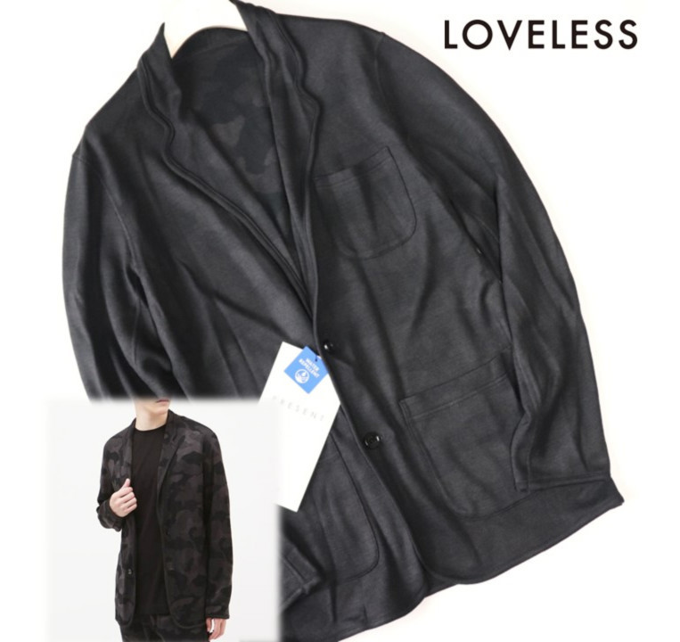 36,300円新品タグ付き【LOVELESS ラブレス】羊毛混 リバーシブル カモフラ柄 ニットジャケット 黒 M v1509_画像1