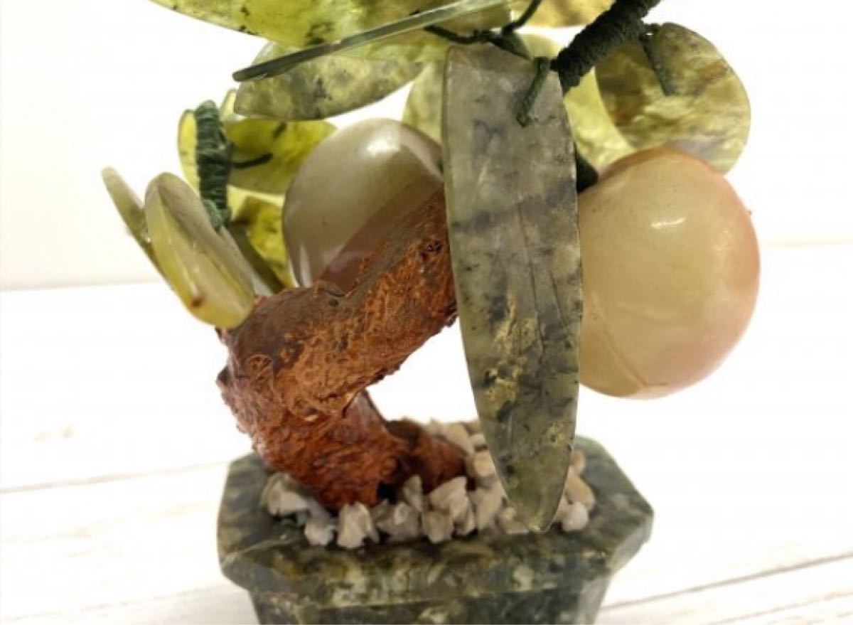 G068  中国美術 桃の木 玉石 置物 オブジェ 飾り インテリア 