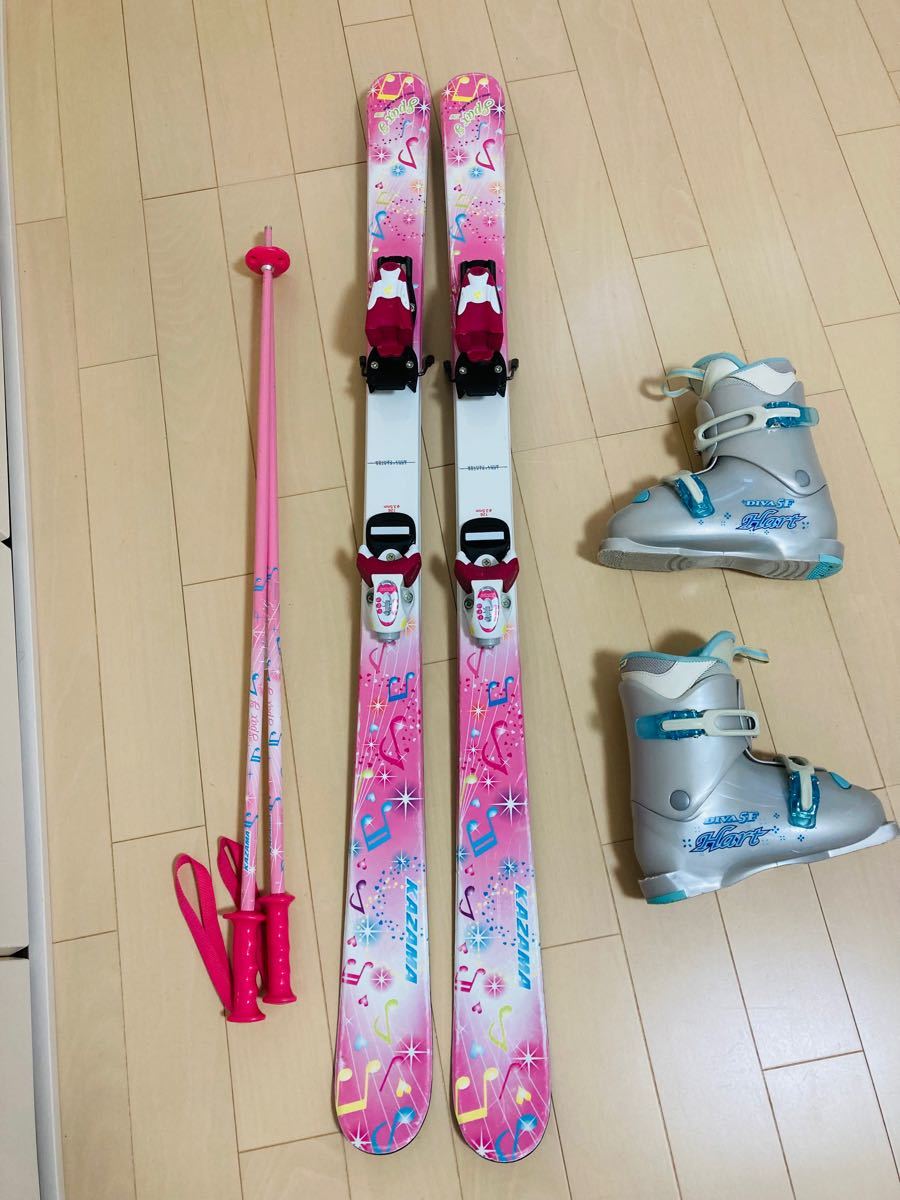 スキーセット キッズ 女の子 スキー板 126cm カザマ 子供用 ストック ブーツ21cm スキーストックブーツの3点セット スキーセット キッズ 女の子 スキー板 126cm カザマ 子供用 ストック ブーツ21cm スキーストックブーツの3点セット