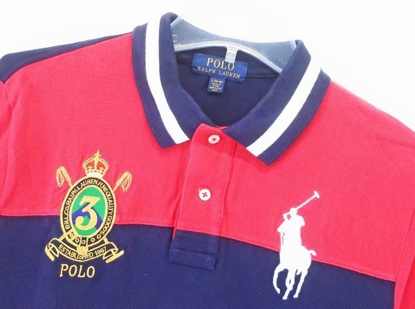 ◇【POLO RALPH LAUREN ポロ ラルフローレン】ポロシャツ 子供服 レッド×ネイビー L(14-16)_画像3