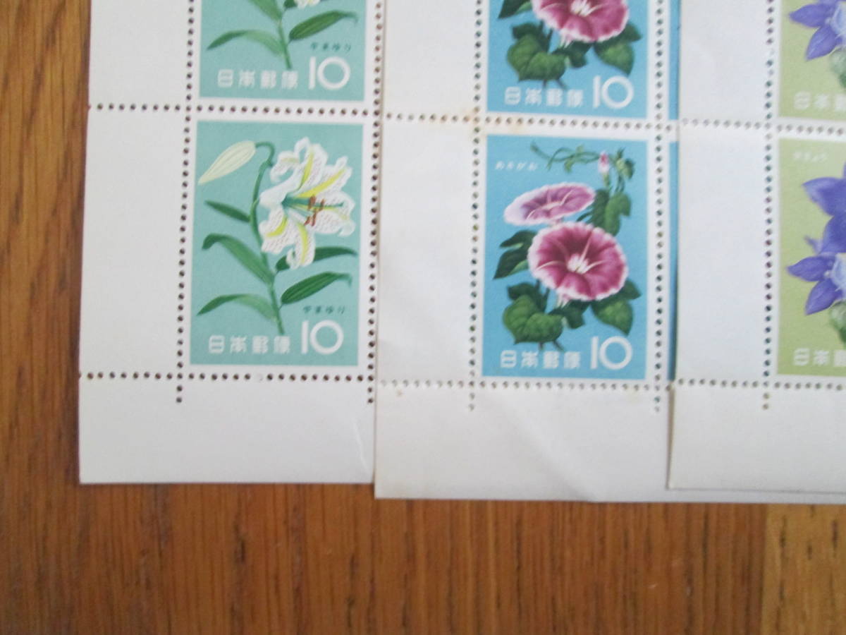 記念切手 シート  1961年 花シリーズ   10円：ヤマユリ朝顔、キキョウなど 20面  6種  6シート  シミなどあり     の画像5