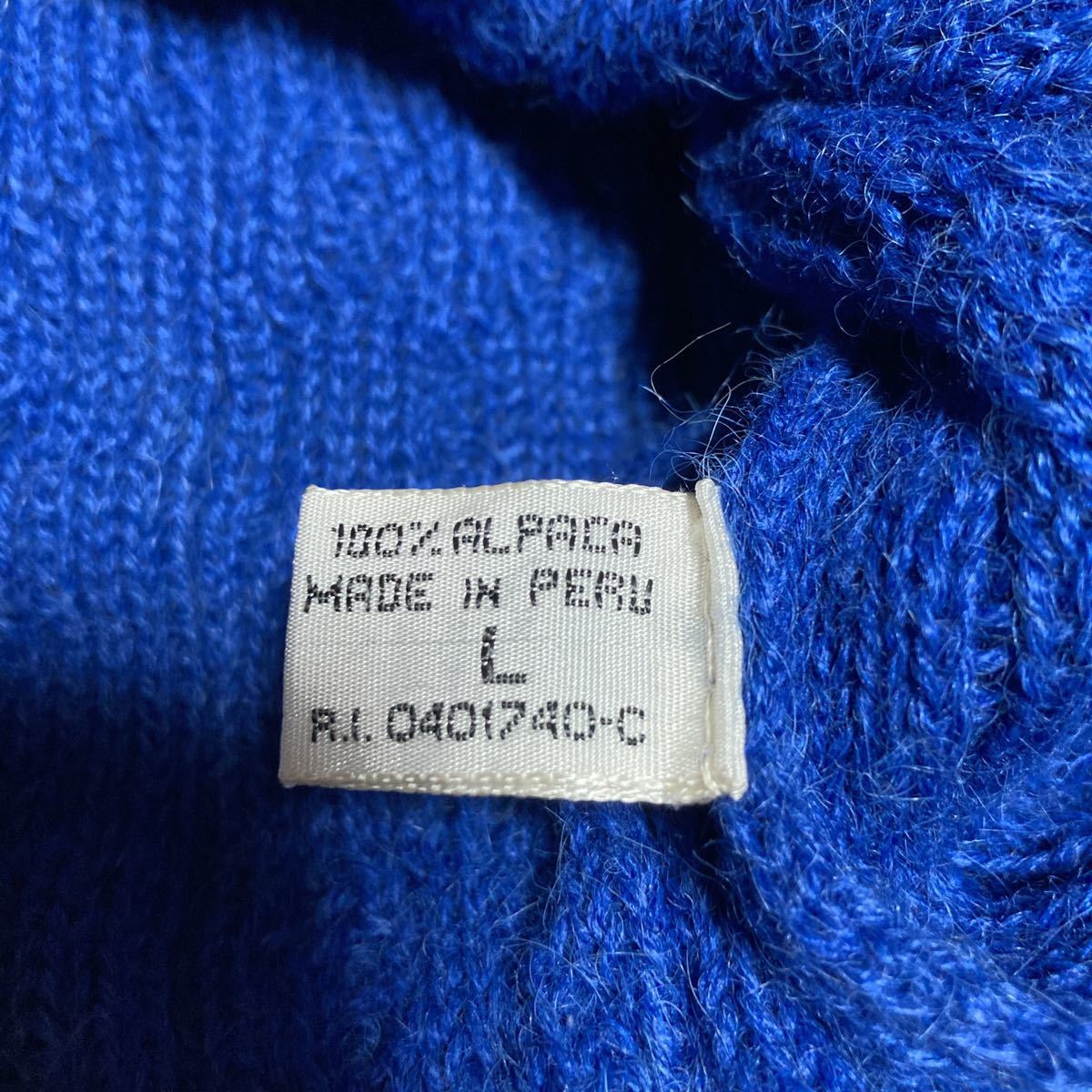 [ super fine quality pe Roo made ]ivu* sun rolan alpaca 100% cable knitted blue L size Vintage old clothes 