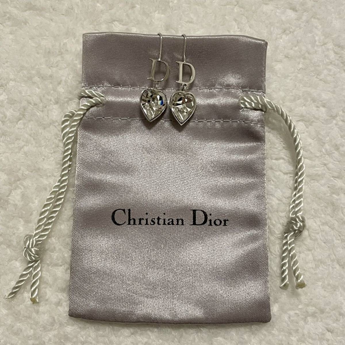 Christian Dior Dior Heart large grain crystal D Logo swing earrings storage bag attaching 