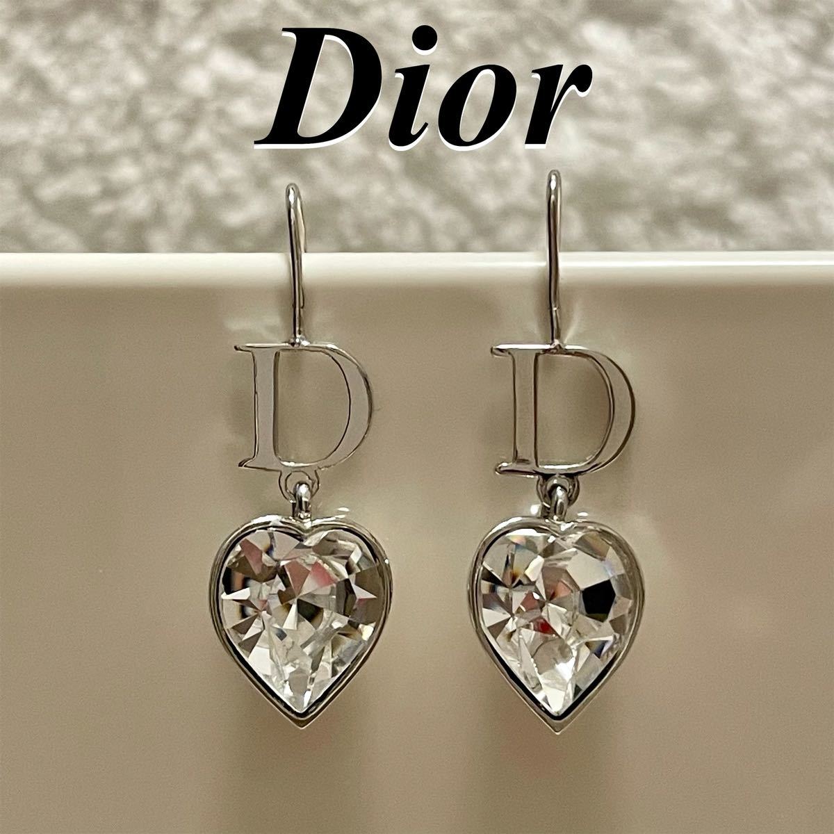 Christian Dior Dior Heart large grain crystal D Logo swing earrings storage bag attaching 