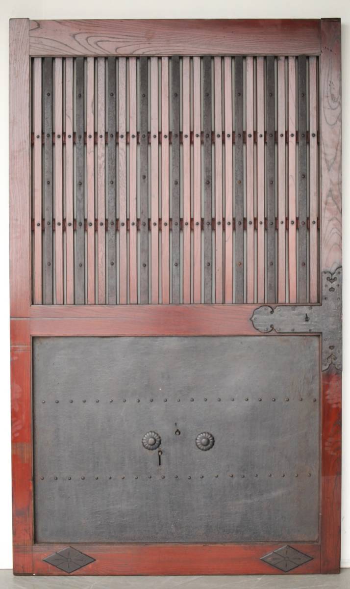 【のびる】鉄板金具 総欅格子蔵戸　W123Y//リフォーム新築古民家建替店舗設計店舗デザインモダン内装骨董古玩 _画像1