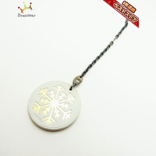 エルメス HERMES キーホルダー(チャーム) - レザー×金属素材 白